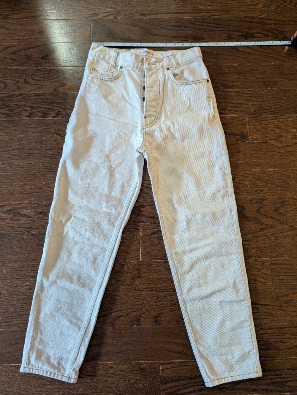 Mango White Cream 100% Organic Cotton Jeans Tapered Leg